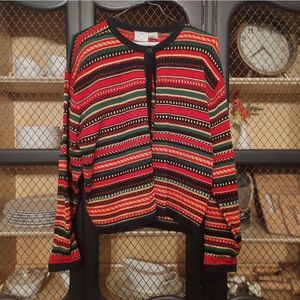 🎄 CHRISTMAS SWEATER 🎄 RED GREEN GOLD BLACK DROP SHOULDER CARDIGAN VINTAGE